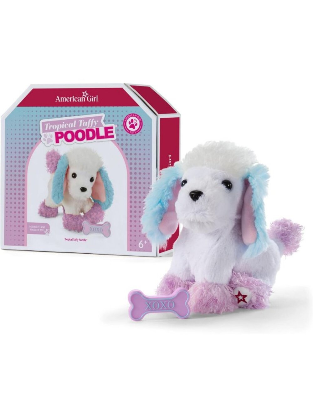 Tropical Taffy Poodle Pet with Pink Bow & Dog Bone Toy for Ages 6+ - Cute Plush
